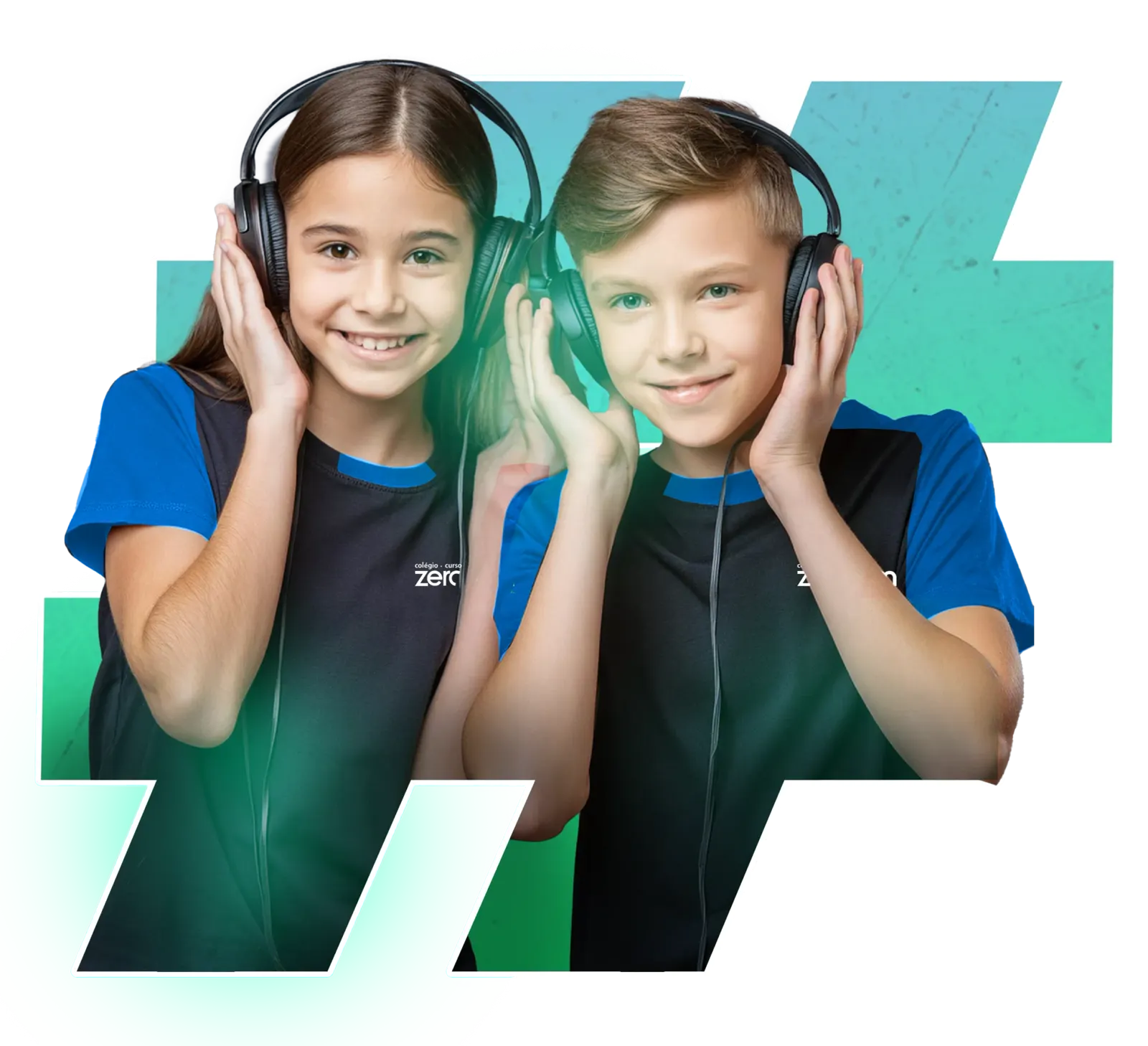 Alunos do Zerohum compartilhando fones de ouvido